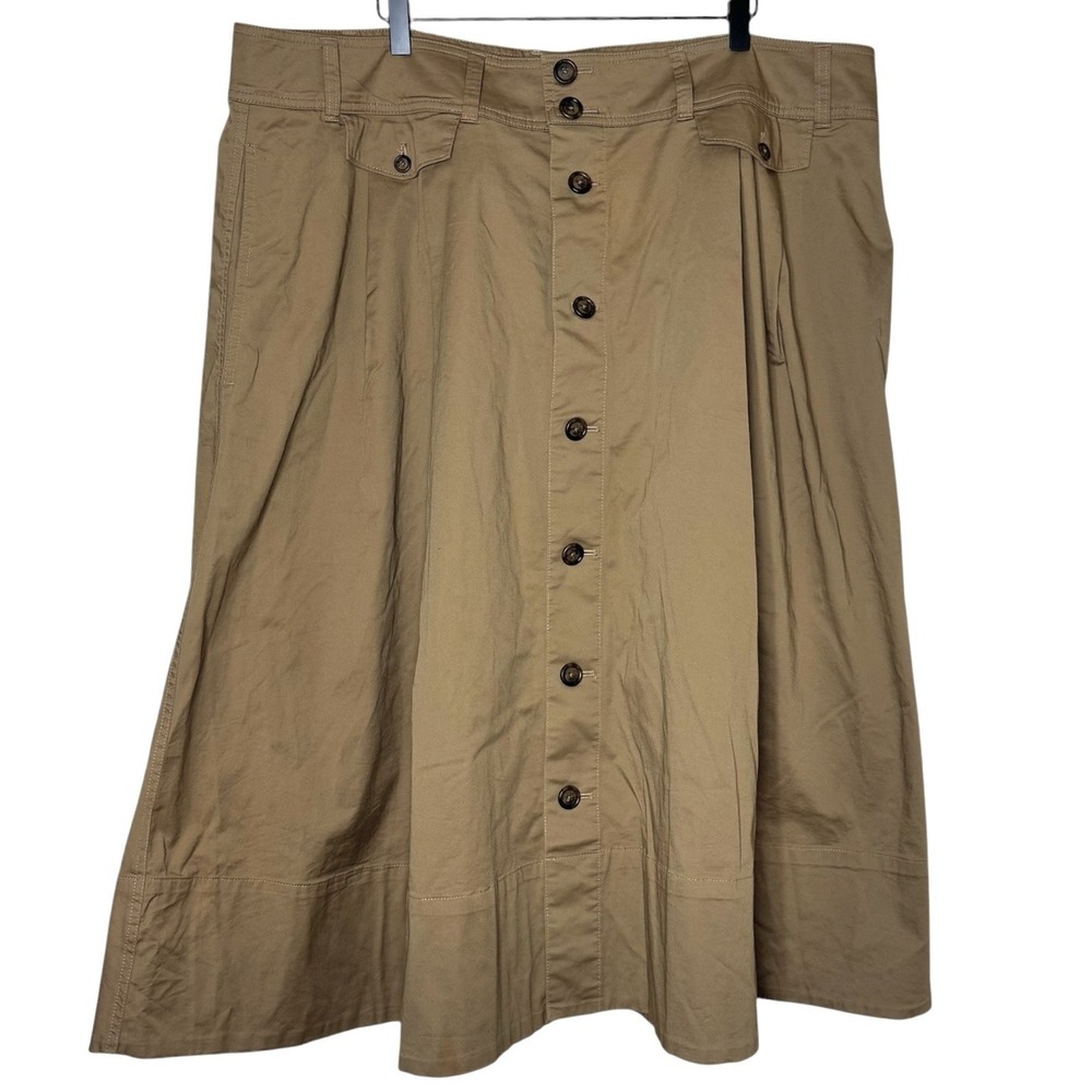 Lauren Ralph Lauren Khaki Utility Safari Midi Skirt Button Front Size 22 Plus